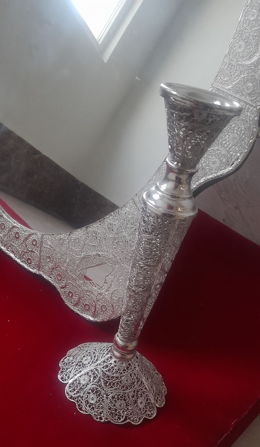 ایینه شمعدان ملیله آبکاری نقره 