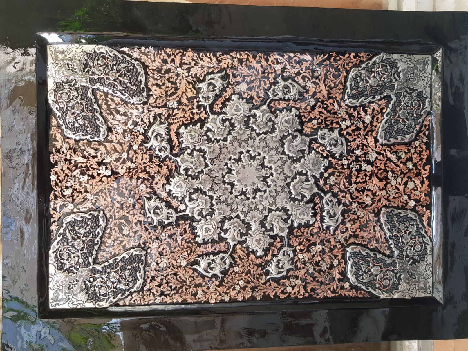 قاب تلفیق قلمزنی و الماس تراش