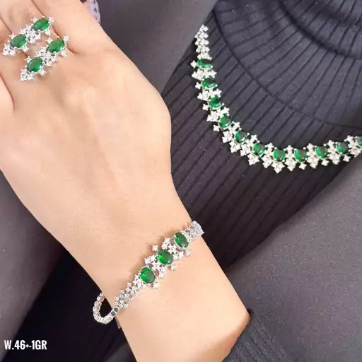 سرویس نقره نگین زمرد سبز عیار 925 