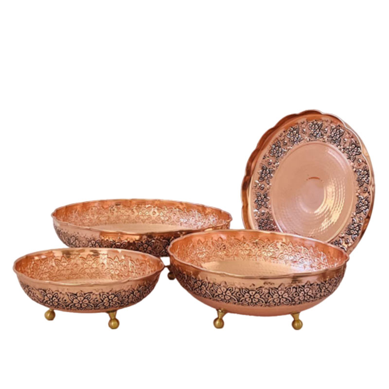 ست ظروف مسی قلم زنی
