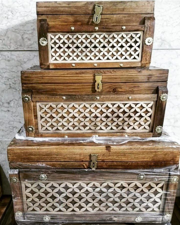 صندوقچه چوبی سه سایز صنایع دستی 