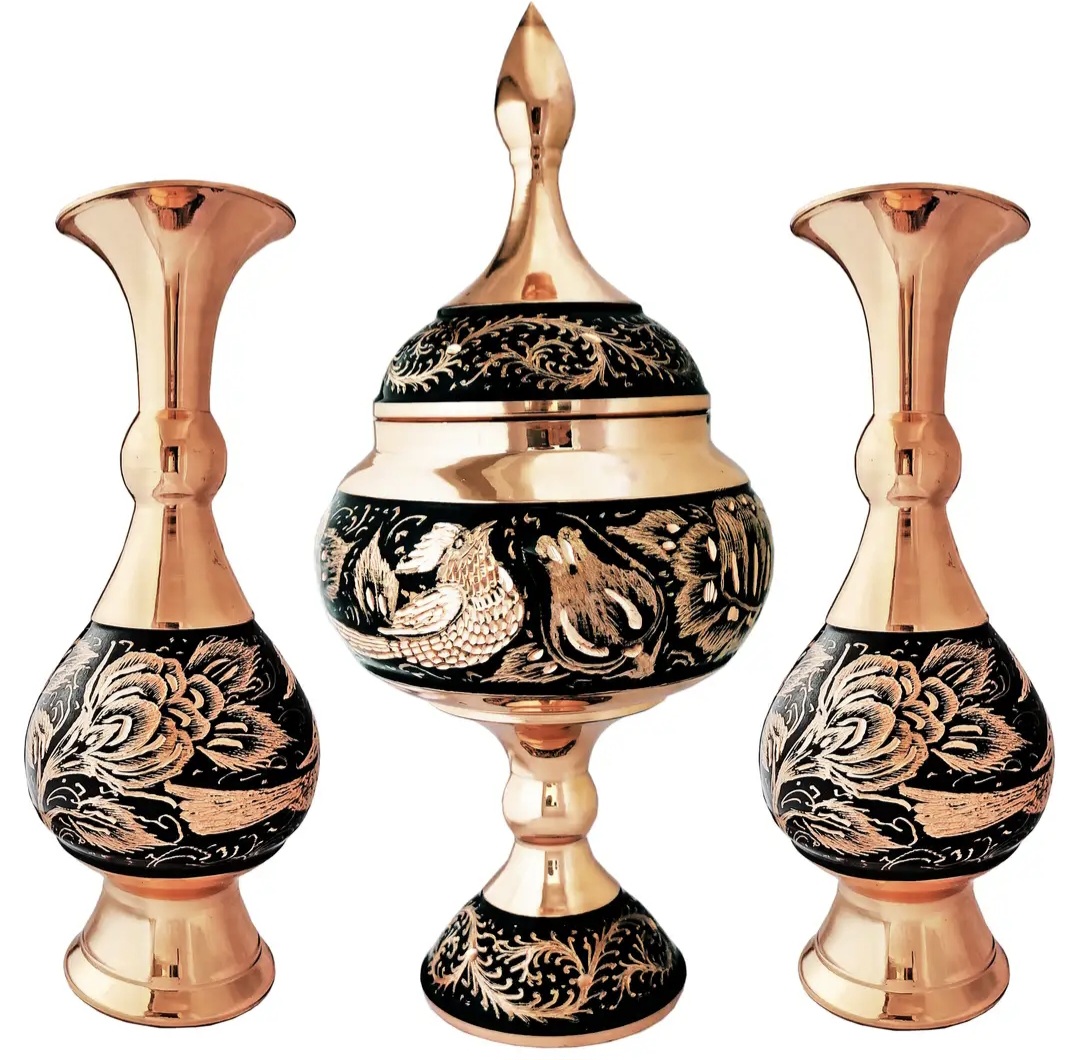 ست صنایع دستی  قلم زنی مسی ۳ تکه