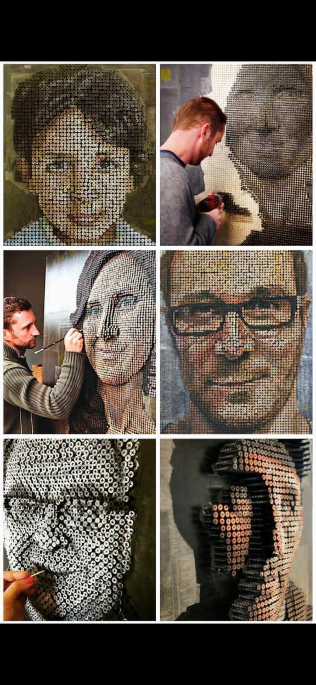 تابلو چهره با ۵۰۰۰ پیچ روی چوب