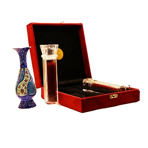 پک زعفران خراسان و گلدان میناکاری