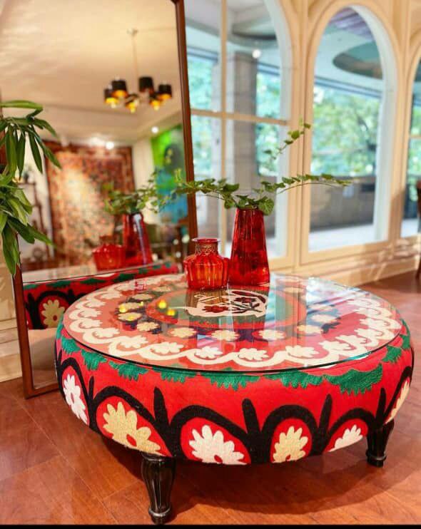 پاف چوبی گرد و مستطیل هنری