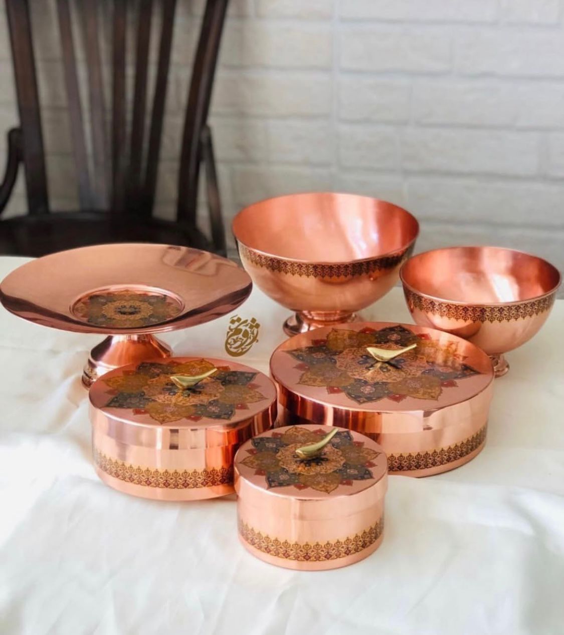 ست ظروف مسی زینتی 