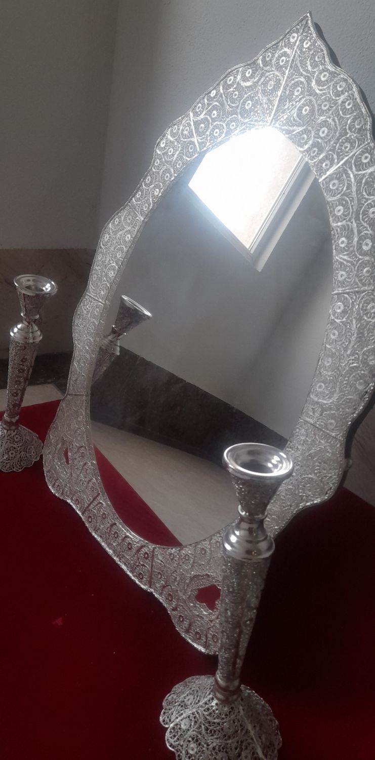ایینه شمعدان ملیله آبکاری نقره 