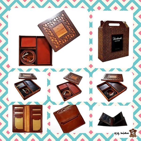 طقم مصنوع يدويًا من الجلد الطبيعي