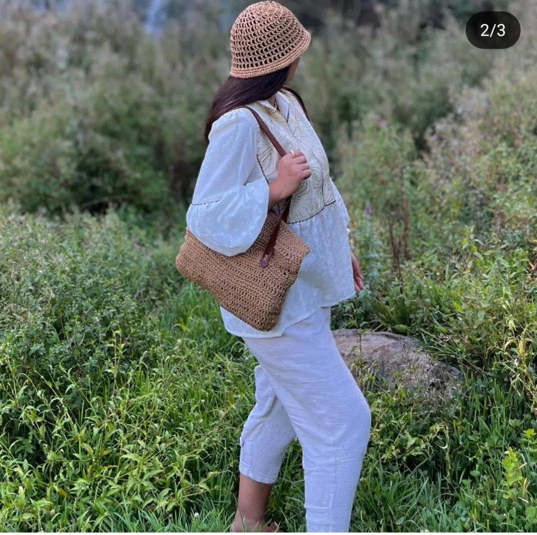 ست کیف و کلاه دست بافت رافیا