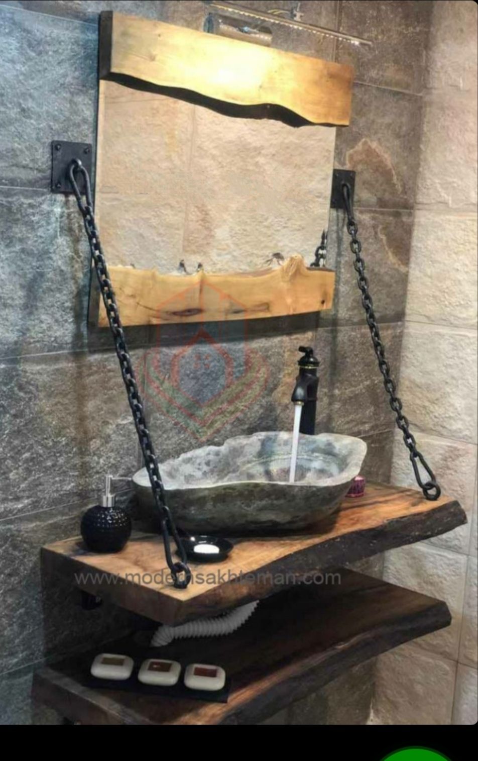 روشویی از سنگ طبیعی وچوب طبیعی
