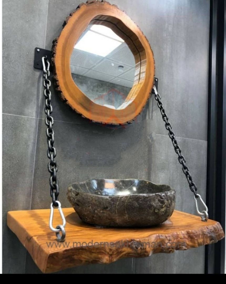روشویی از سنگ طبیعی وچوب طبیعی