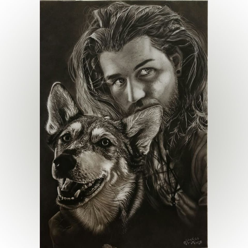 تابلو نقاشی سیاه قلم حرفه ای