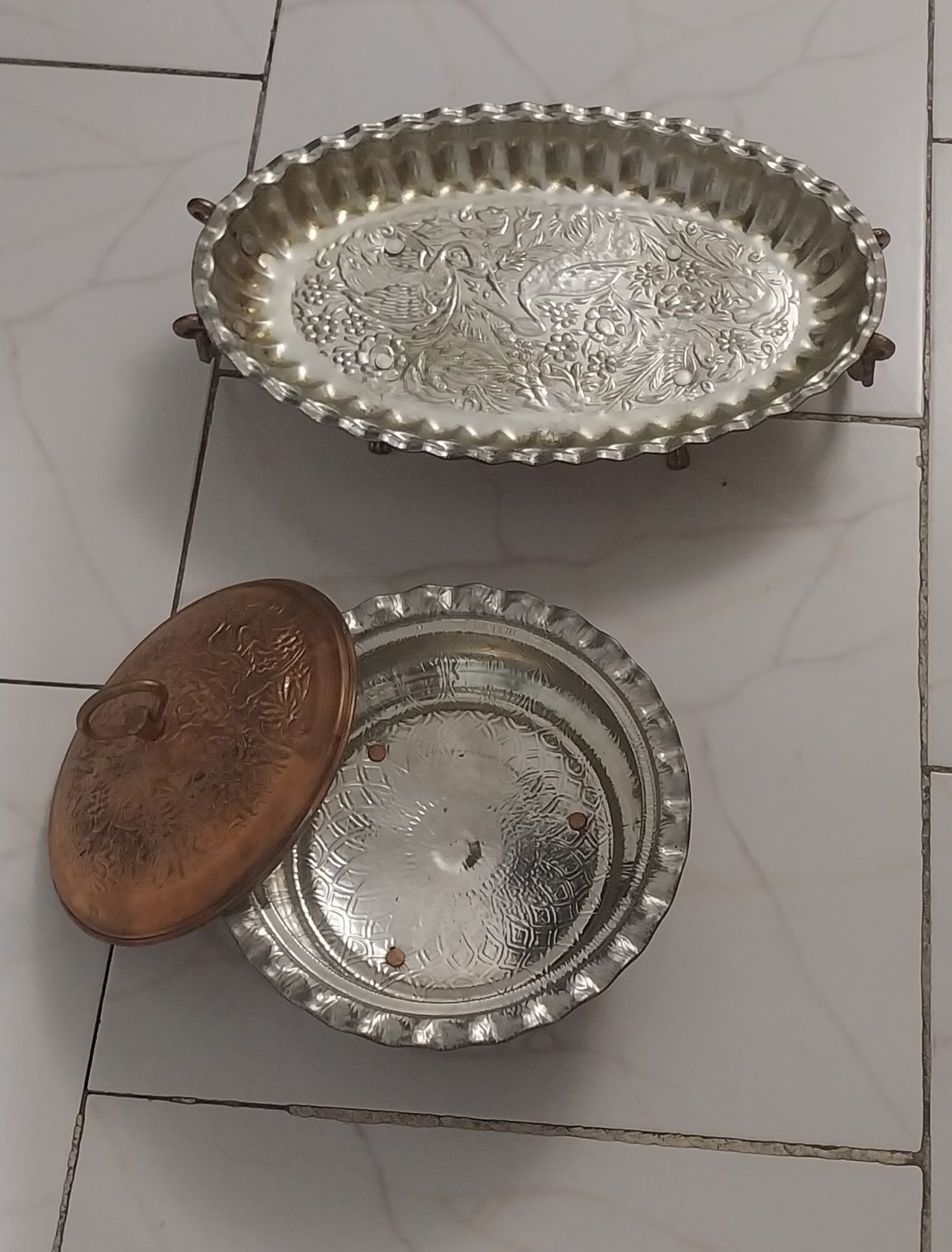  ظرف مسی خورش خوری و دیس پلو