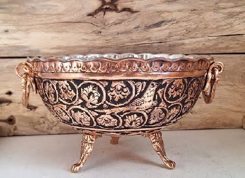 ظروف مسی میناکاری و سیاه قلم