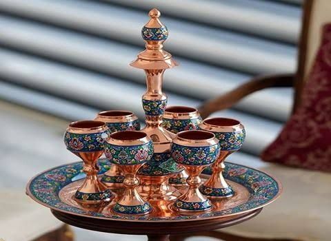 ظروف مسی میناکاری و سیاه قلم