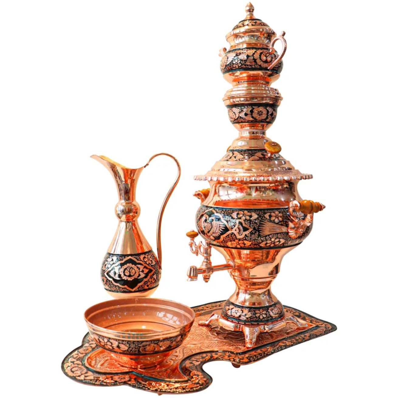 ظروف مسی میناکاری و سیاه قلم